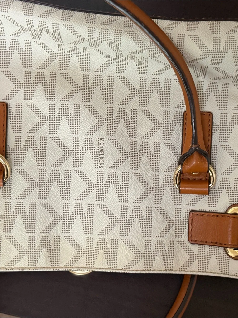 Michael Kors Vanilla Signature Satchel with Caramel Trim